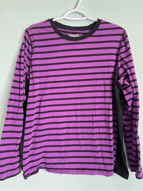 Chaps Sport Purple and Black Striped Crew Neck Tee